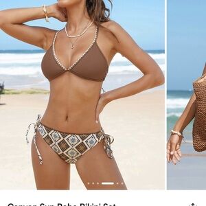 Brown and Patterned Bikini Set